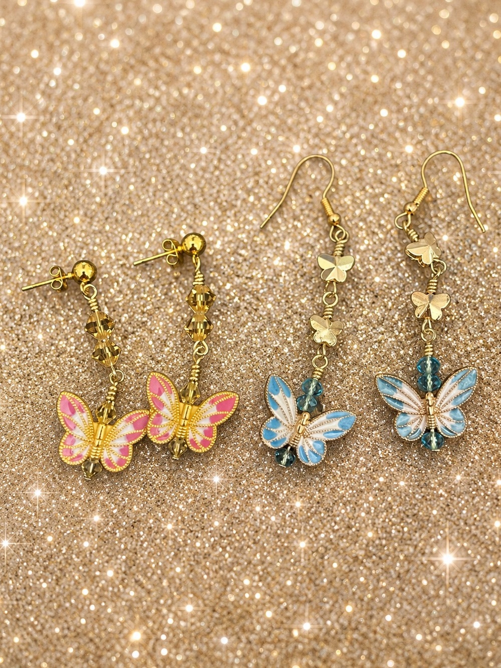 Pair of 2 Cloisonné Butterfly Earrings